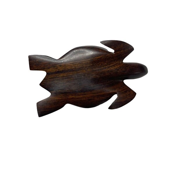 Hand Carved Sea Turtle Solid Wood Dark Brown 2" W x 1.5" H x 4" L Tortoise - Picture 5 of 7